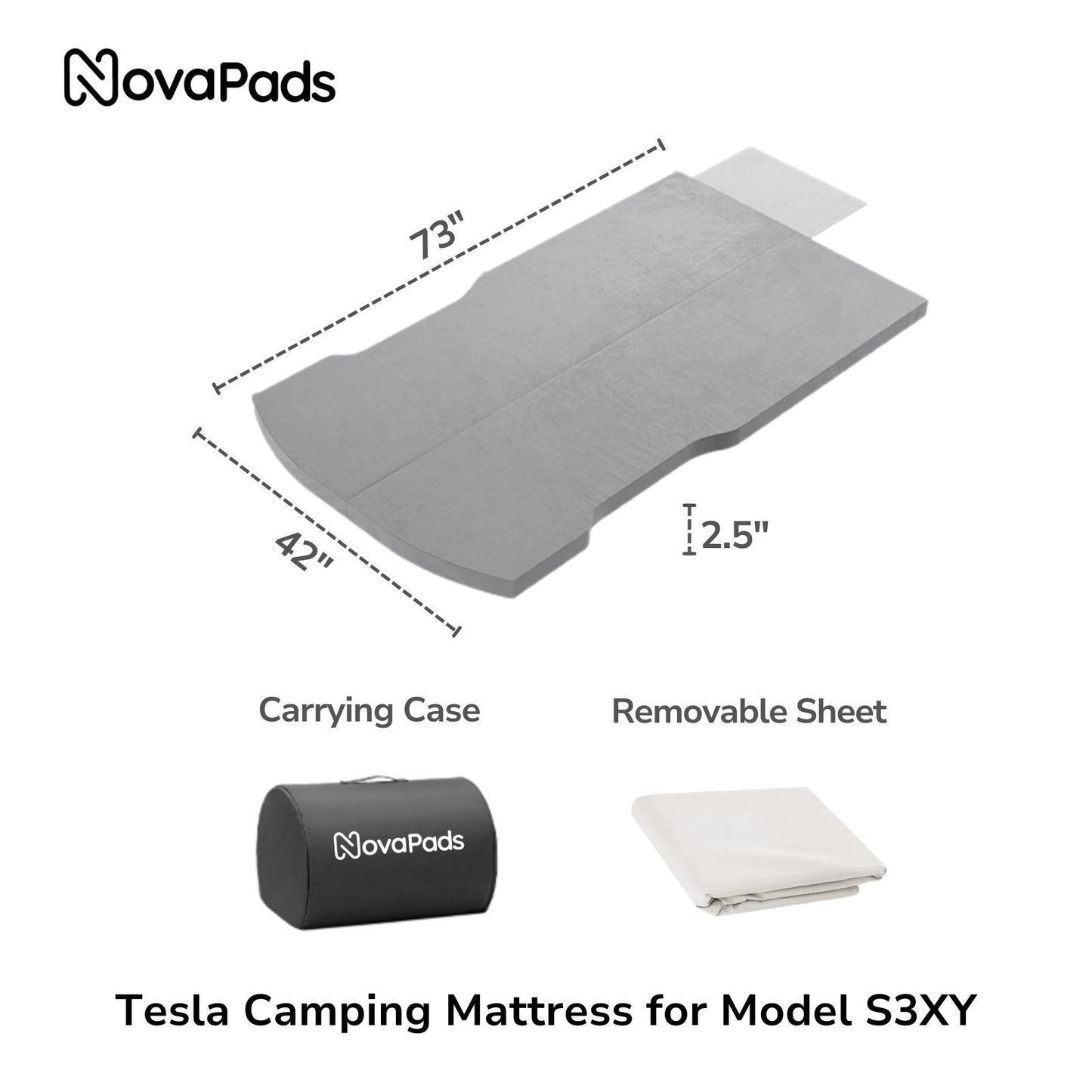 Tesla Model Y Camping Memory Foam Mattress Tesla Bed Free Removable Sheet Carrying Case NovaPads